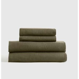 Quince European Linen Sheet Set Twin Size Dusty Olive Green 4 Piece Set